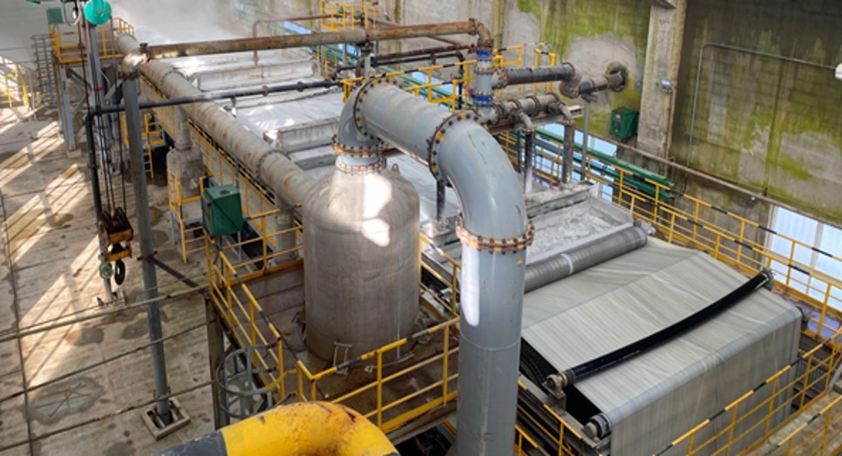 Aerial View of Horizontal Rubber Belt Vacuum Filter System in Industrial Chemical Plant