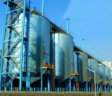 Row of Industrial Thickeners in Chemical Plant