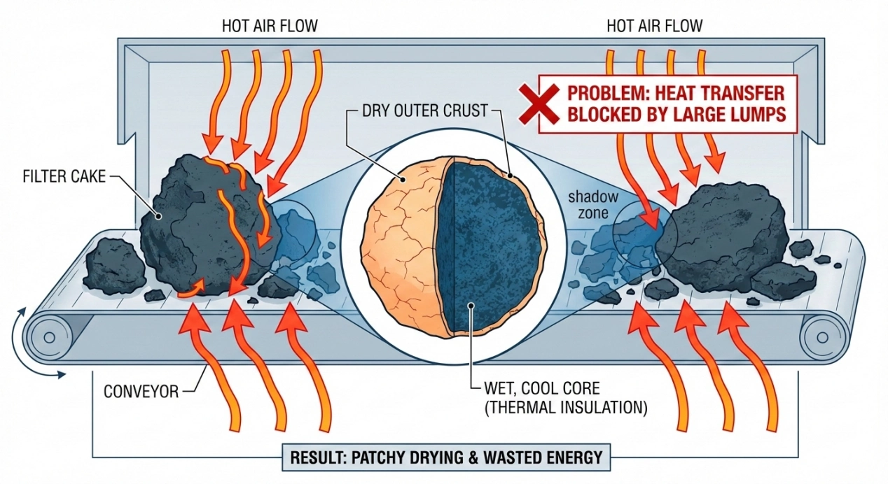 Inconsistent crushing wastes drying energy